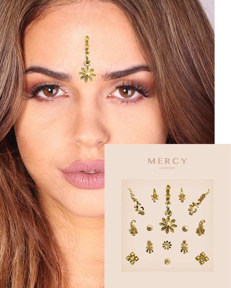 KARIZMA Floral Gold Bindi âœ® Crystal Indian Bindi Face Jewels Gold Multi Packet - Image 1